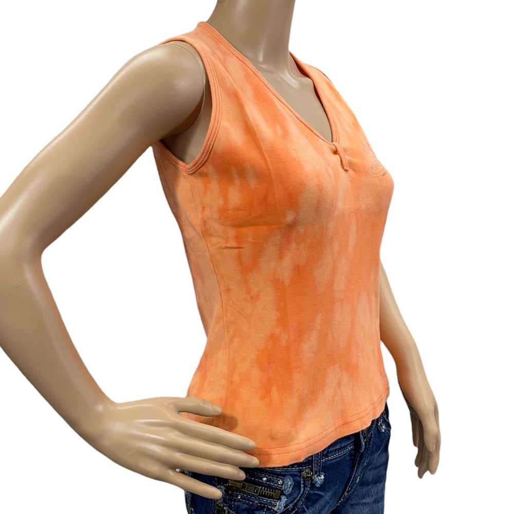 HARLEY-DAVIDSON Women’s Orange Bleach Tie Dye Ribbed V-Neck Tank Top Sz Large - Picture 5 of 10